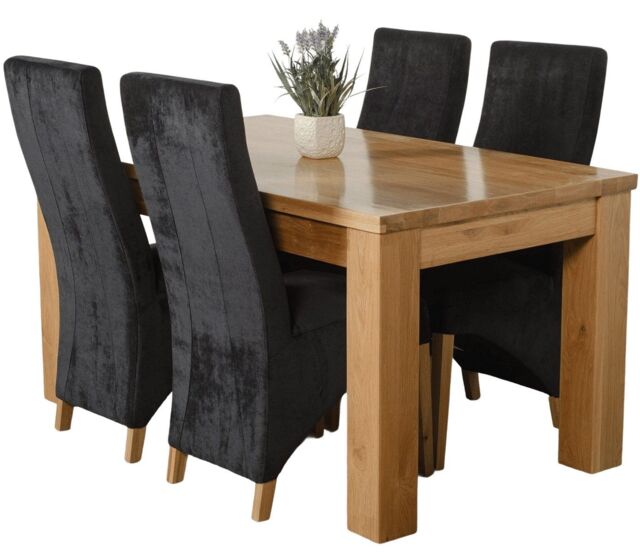 Dakota 152 x 87cm Medium Oak Dining Table and 4 Lola Fabric Chairs Black Black