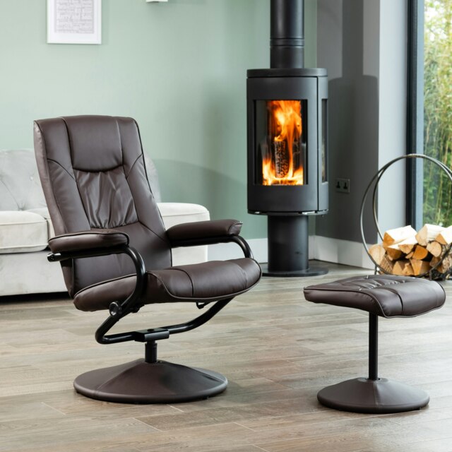Gibson Swivel Recliner and Footstool - Brown