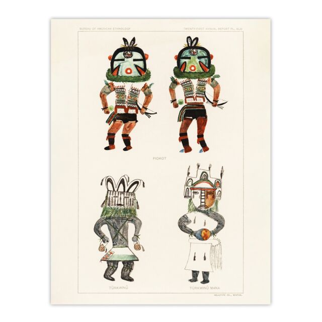 Drawing from Hopi Natives Hopi Kachinas Vintage Huge Wall Art Print 18X24 In