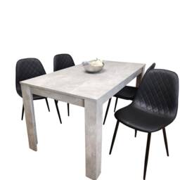 Dining Table and 4 Chairs Stone Grey Effect Wood Table 4 Black Faux Leather Chairs Dining Room