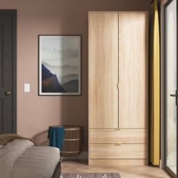 Denver Tall 2 Drawer Double Wardrobe in Bardolino Oak (Ready Assembled) Brown Bardolino Oak