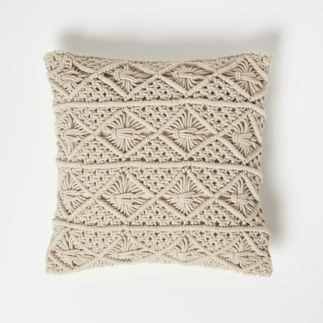 Homescapes Willow Handwoven Natural Macrame Cushion - 45 x 45 cm Cream Natural 1