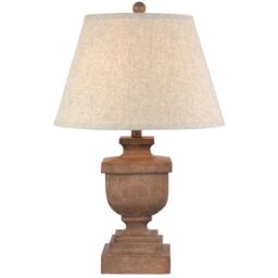 Ravelle Table Lamp with Edged Linen Shade - Resin - L41 x W41 x H60 cm - Brown