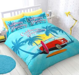 Velosso California Dreaming Printed Cotton Blend Blue Duvet Cover and Pillowcase Set Blue Double