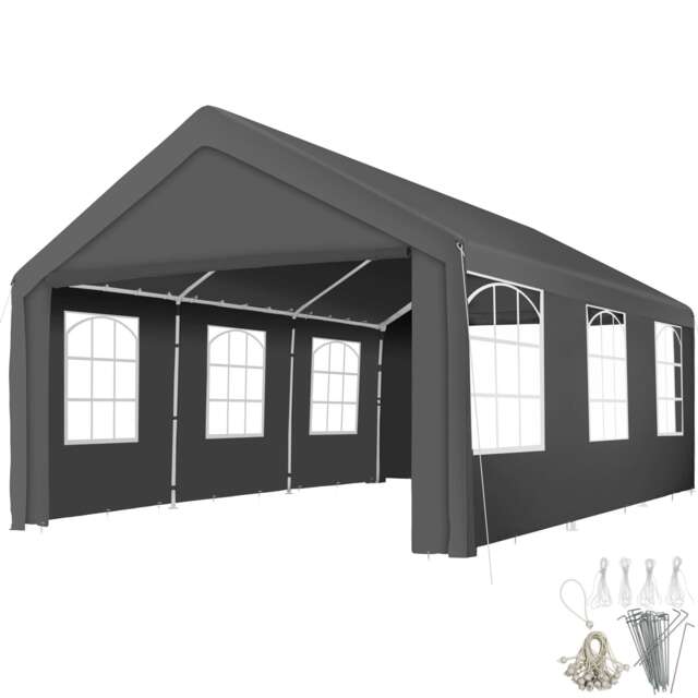 Gazebo Jasko - 6 x 4 m, 4 side panels, weather & UV-resistant, plug-in system Grey grey 600 x 400 x 315 cm 1