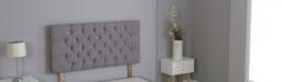 "Charcoal Grey Linen Studded Chesterfield Headboard Grey 5FT King 20""inch Headboard"
