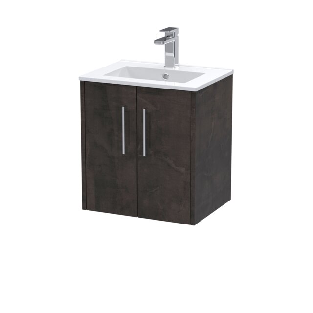 Balterley Winshill Contemporary 2 Door Wall Hung Vanity Unit with Minimalist Basin, Metallic Slate, 500mm