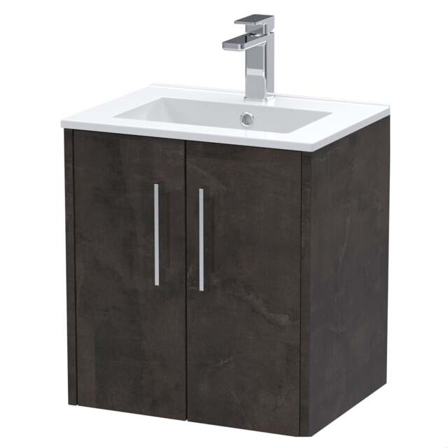 Balterley Winshill Contemporary 2 Door Wall Hung Vanity Unit with Minimalist Basin, Metallic Slate, 500mm
