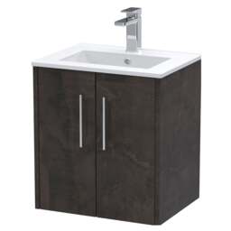 Balterley Winshill Contemporary 2 Door Wall Hung Vanity Unit with Minimalist Basin, Metallic Slate, 500mm