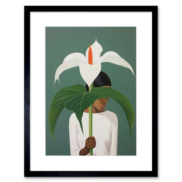 "Giant Peace Lily Woman Flower Green 9x7"" Black Framed Wall Art Print"