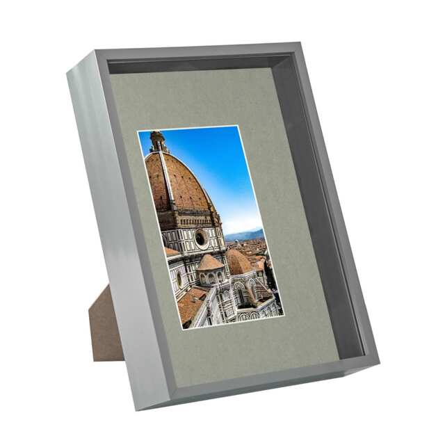 "Nicola Spring A4 (8 x 12"") Deep Photo Frame - Grey/Grey Mount - 3D Deep Box Picture Frame Display Case (31 x 22cm)"