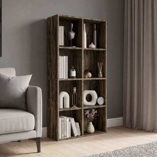 Vida Designs 8 Cube Storage Bookcase Living Room Unit, Dark Wood