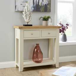 Melbourne 2 Storage Drawers Hallway Console Table Solid Wooden Oak Top White White