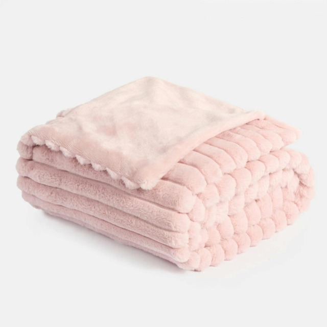 OHS Faux Fur Rib Fleece Blanket, 125x150cm - Blush Pink