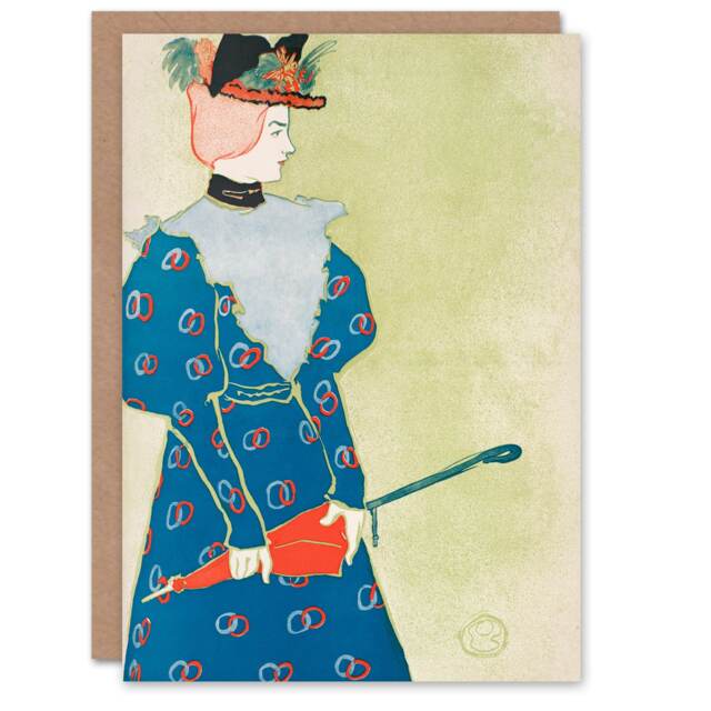 Edward Penfield Art Card Woman Holding Umbrella Painting