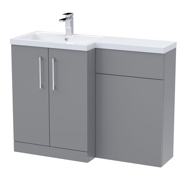 Balterley Left-Hand Bathroom Vanity and WC Unit Combination with Basin, with Handles Grey Satin Grey 3