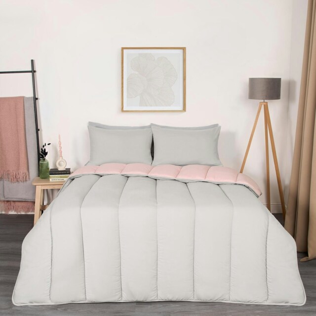 OHS Coverless Reversible 10.5 Tog Duvet And Pillowcase Bedding Set, King - Blush Pink/Grey