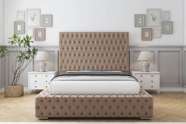 "Sloomy Ambassador Mink Plush Bed Frame With Mattress With 50"" Upholstered Headboard 6' Super King"