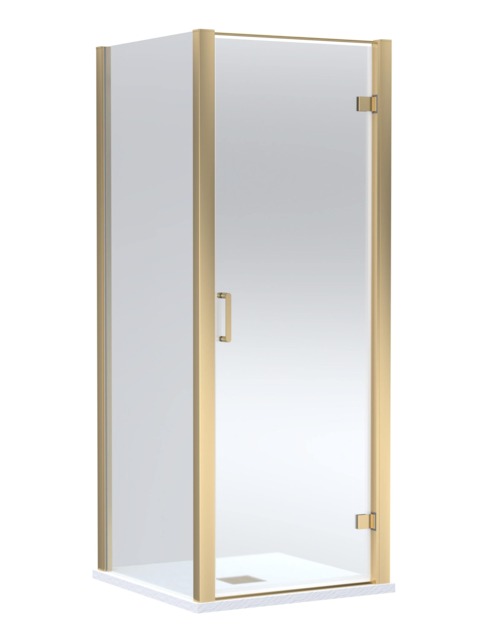 Balterley Bathroom Modern Enclosure Hinged Shower Door with Glass, Side Panel & Slimline Tray Copper Brushed Brass