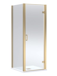 Balterley Bathroom Modern Enclosure Hinged Shower Door with Glass, Side Panel & Slimline Tray Copper Brushed Brass