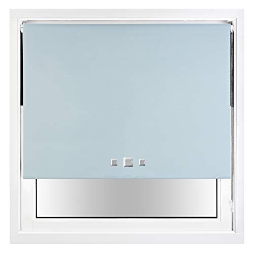 FURNISHED Blackout Roller Blind with Triple Square Eyelets Easy Fit Window Shade Blue Duck Egg Blue (W) 215cm x (L) 165cm