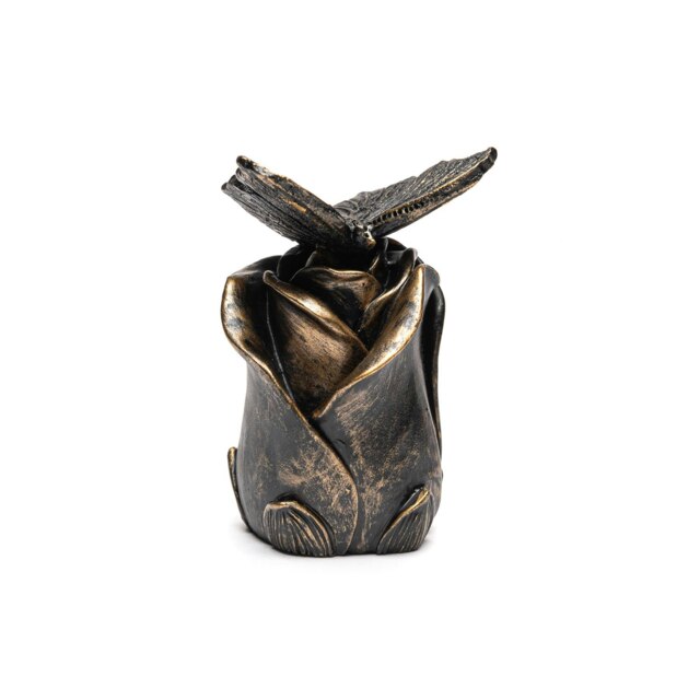 Cane Companions Figurine Antique Bronze Butterfly On Rose
