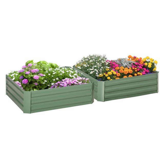 Outsunny Set of 2 Raised Garden Bed Galvanised Planter Box Easy Setup Green Green Green