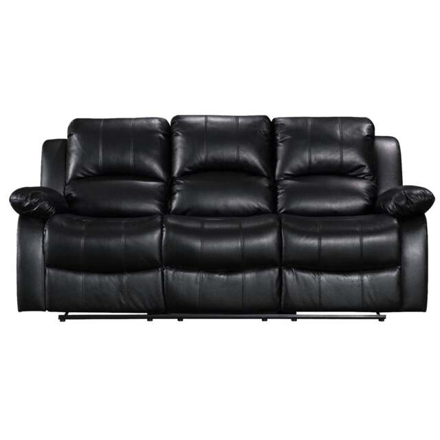 Faux Leather Black 3 Seater Manual Recliner Sofa VALENCIA