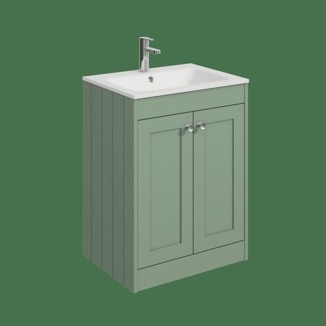 Balterley Floor Standing 2 Door Unit with Stone Basin 1 Tap Hole Green 800 x 600 x 453mm