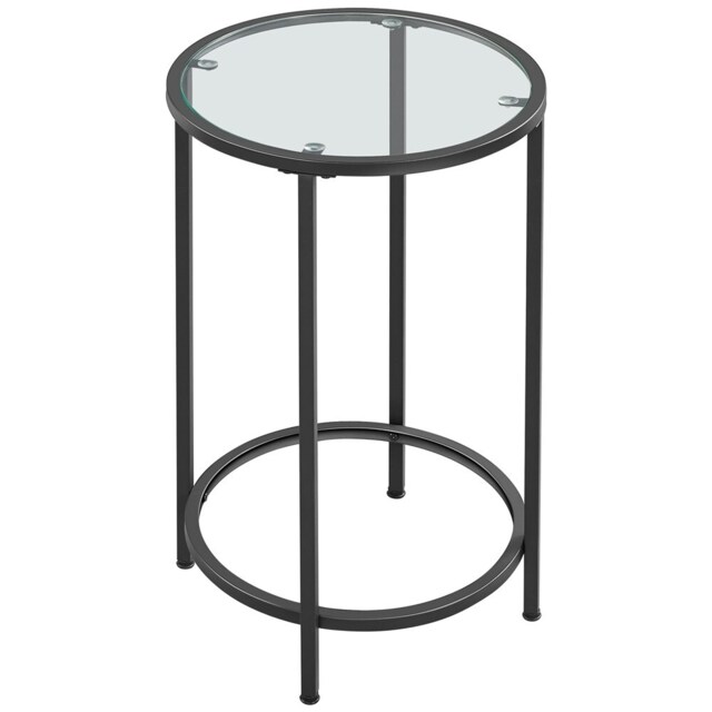 Yaheetech Modern Round End Table with Tempered Glass Top Black