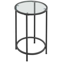 Yaheetech Modern Round End Table with Tempered Glass Top Black