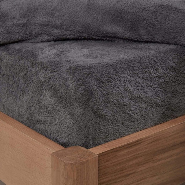 OHS Soft Teddy Fleece 25cm Deep Fitted Bed Sheet Thermal Warm, Single - Charcoal