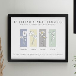 Personalised Birth Flower Family of 4 Black Framed Print Black One Size