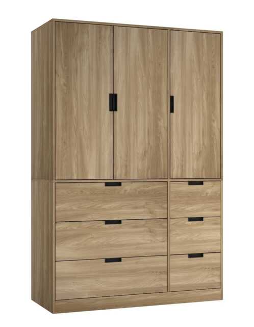 RIGA 3 Door 6 Drawer Wardrobe Brown Oak & Oak 10 x 44.5 x 79 1