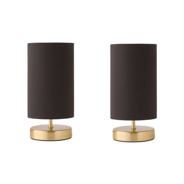 ValueLights Francis Pair Gold Touch Table Lamps Black Shades and Bulbs