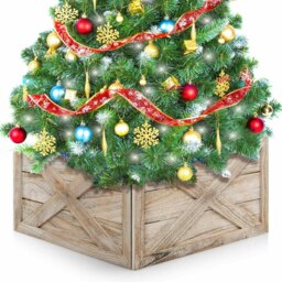 COSTWAY Christmas Tree Collar Box Wooden Tree Box Stand Cover Brown One Size