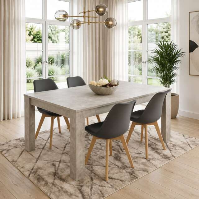Dining Table and 4 Chairs Stone Grey Effect Wood Table 4 Grey Plastic Tulip Chairs Dining Room