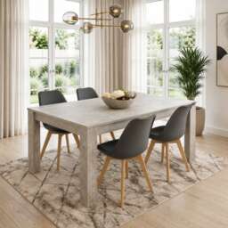 Dining Table and 4 Chairs Stone Grey Effect Wood Table 4 Grey Plastic Tulip Chairs Dining Room