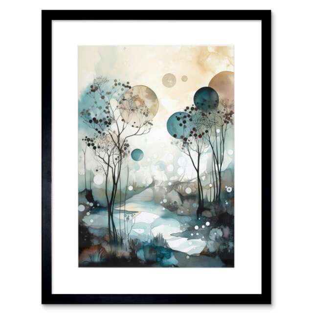 "Snowfall over Autumn Trees Snowy River Dream Landscape 9x7"" Black Framed Wall Art Print"