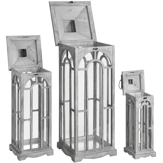 Hill Interiors Archway Design Wooden Candle Lanterns (Set Of 3) - Grey - One Size