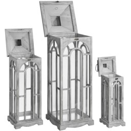 Hill Interiors Archway Design Wooden Candle Lanterns (Set Of 3) - Grey - One Size