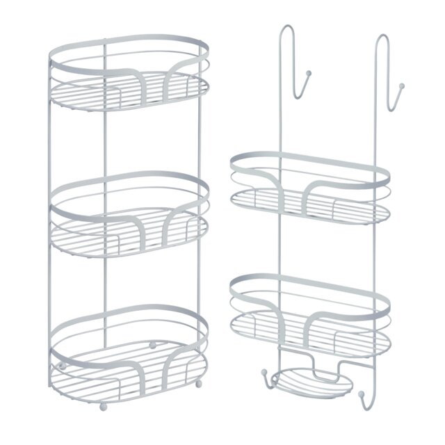 Showerdrape Dante White Freestanding Floor Caddy and 2 Tier Over Door Hook Shower Caddy White White 1