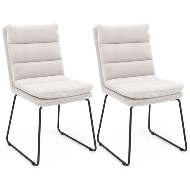 COSTWAY 2Pcs Leisure Chair Upholstered Accent Chair Home Wood Lounge Sofa Chair