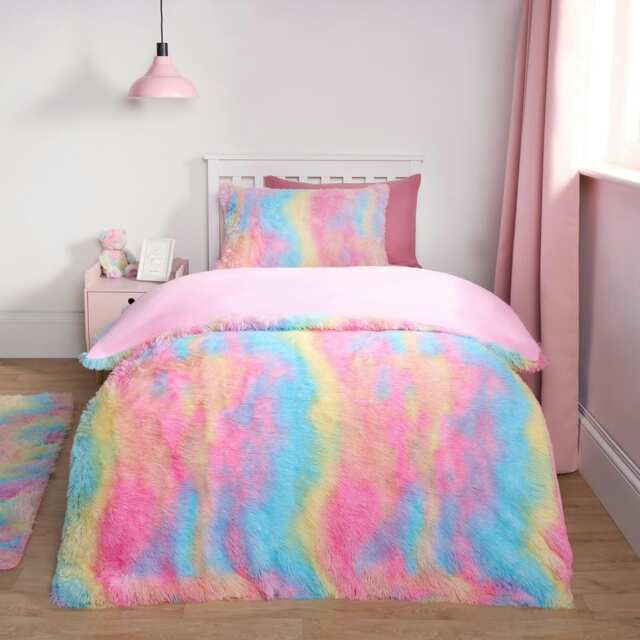 OHS Tie Dye Soft Warm Plush Fluffy Fleece Duvet Cover and Pillowcase Bedding Set, Double - Multi