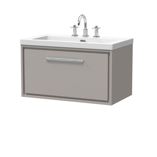 Balterley Modern Bathroom 1 Soft Close Drawer Wall Hung Vanity Unit with Fireclay Basin Grey Pebble Grey 1