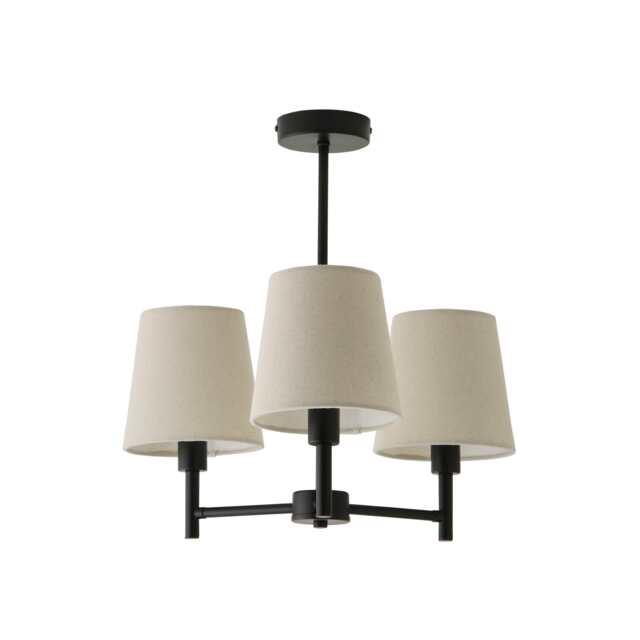 ValueLights Kincaid 3 Arm Black Chandelier Ceiling Light Taper Shades and Bulbs