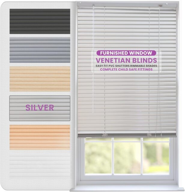 Aluminium Venetian Blinds 165cm Wide x 150cm Long Silver Silver