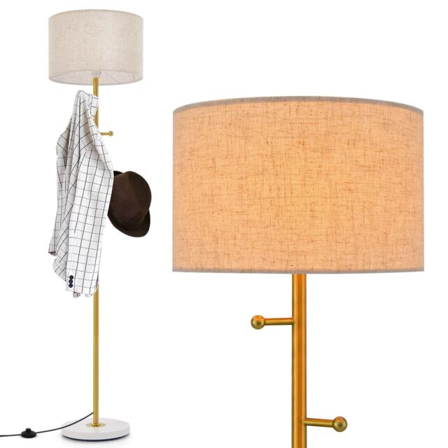 COSTWAY Modern Floor Lamp with Coat Rack Freestanding Lamp 5 Hooks Foot Switch E27