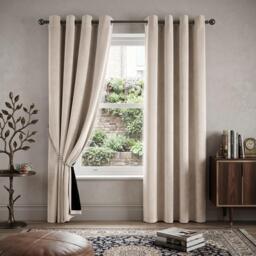 Velvet Thermal Blackout Eyelet Curtains Ready Made Pair - 168cm x 183cm - Cream