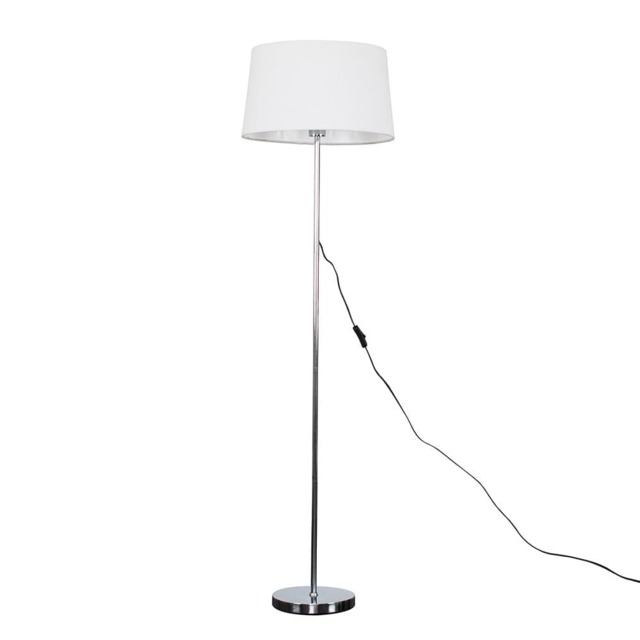 ValueLights Charlie Chrome Floor Lamp White Doretta Shade Silver